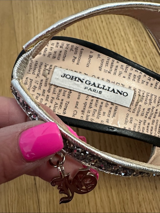John Galliano Silver Glitter Pointed Slingback Heels